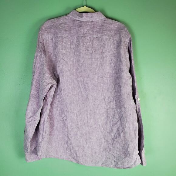 Murano Men's Baird McNutt Linen Slim Fit Button Front Purple Shirt Size XL - Picture 2 of 7